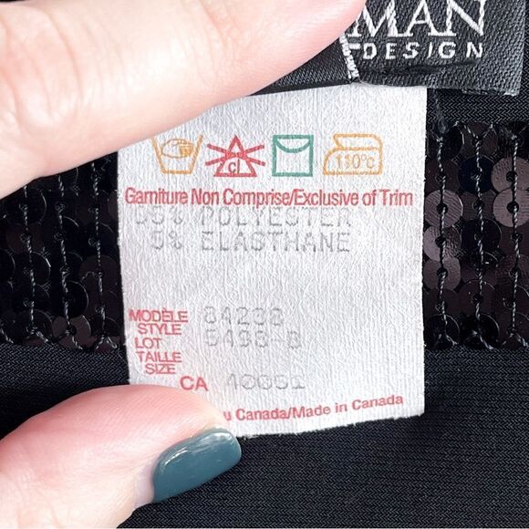 Frank Lyman Sequin Top Black Stretchy Stripes Short-Sleeved Women's 8 - Picture 5 of 8